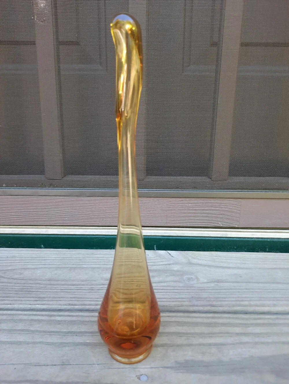 Vintage MCM 1960s Viking Glass Amber Swung Glass Bud Vase Translucent Glow 11